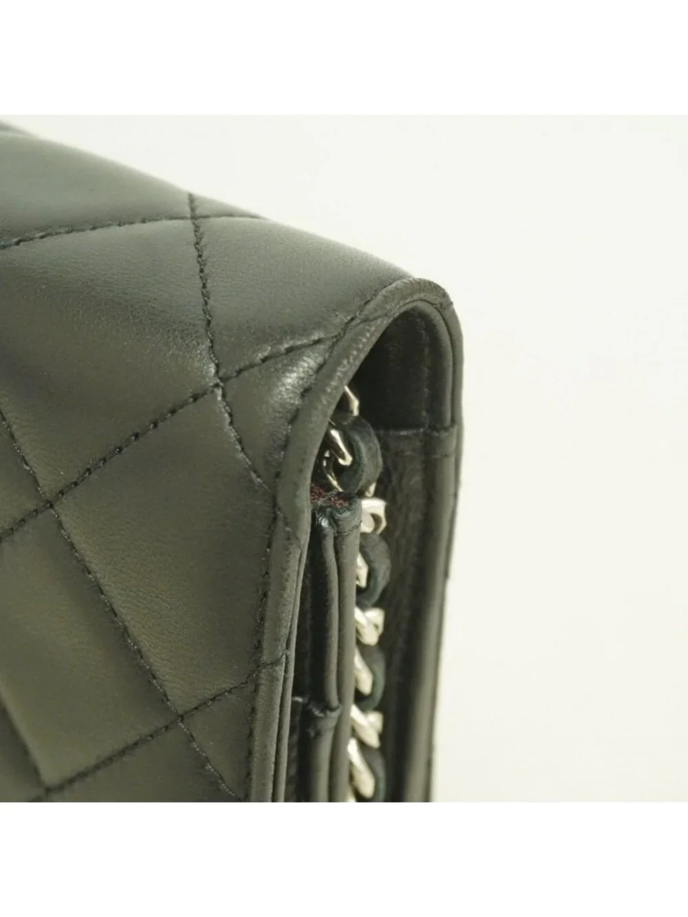 Chanel Shoulder Wallet Quilted Lambskin Black Silver